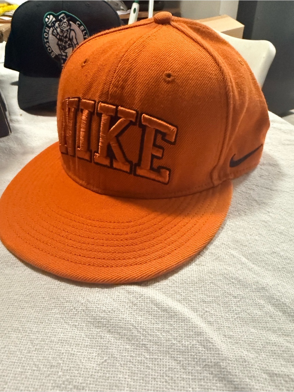Nike Orange Flat-Brim Snapback Hat with Embroidered Logo
